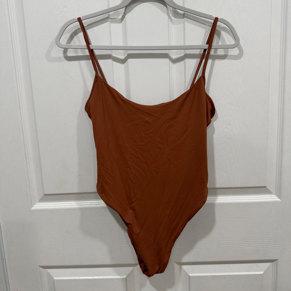 Toast Swim Rust Brown Scoop Back One Piece Swimsuit Medium Recycled Nylon